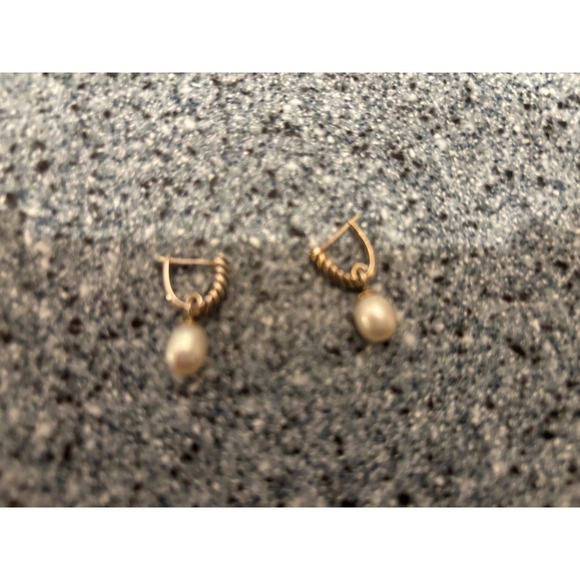 Jewelry - 14K Gold Sterling Silver Freshwater Pearl Drop Huggie Hoop Earrings Thailand